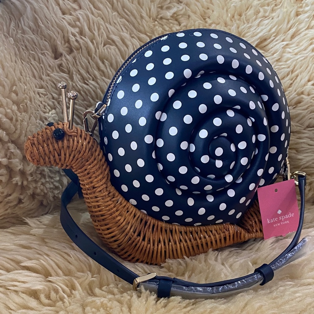 Kate Spade Navy and White Polka Dot Snail Bag
